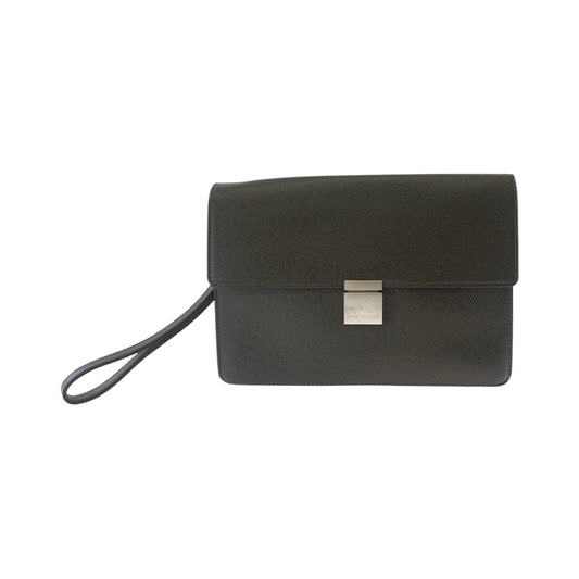 LOUIS VUITTON business bag Taiga Brown Silver Metal business bag clutch bag Taiga Selenga mens