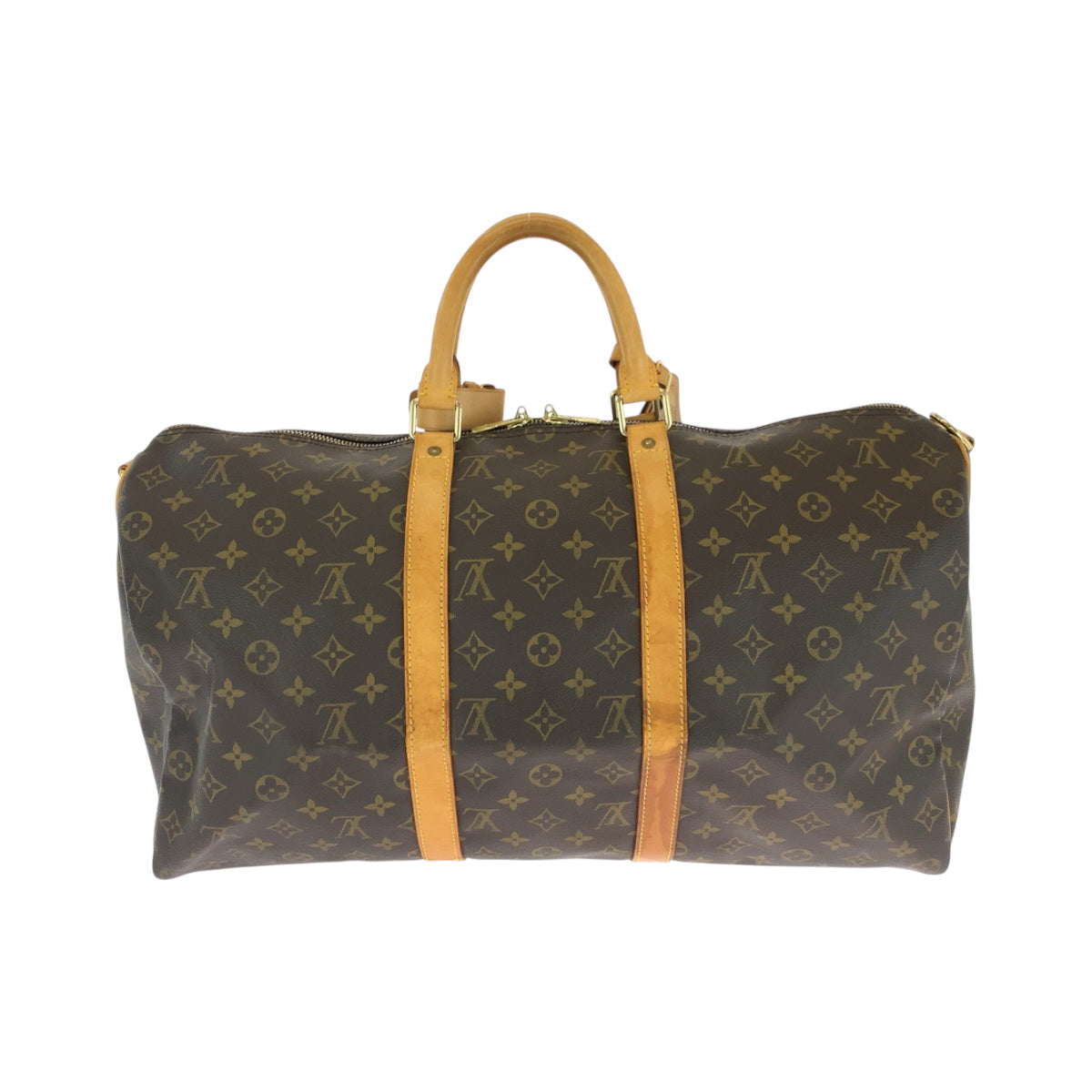 LOUIS VUITTON Shoulder Bag PVC Brown Gold Metal Shoulder Bag Boston Duffel bag 2way Monogram Keepall 50 bandouliere mens(Unisex)
