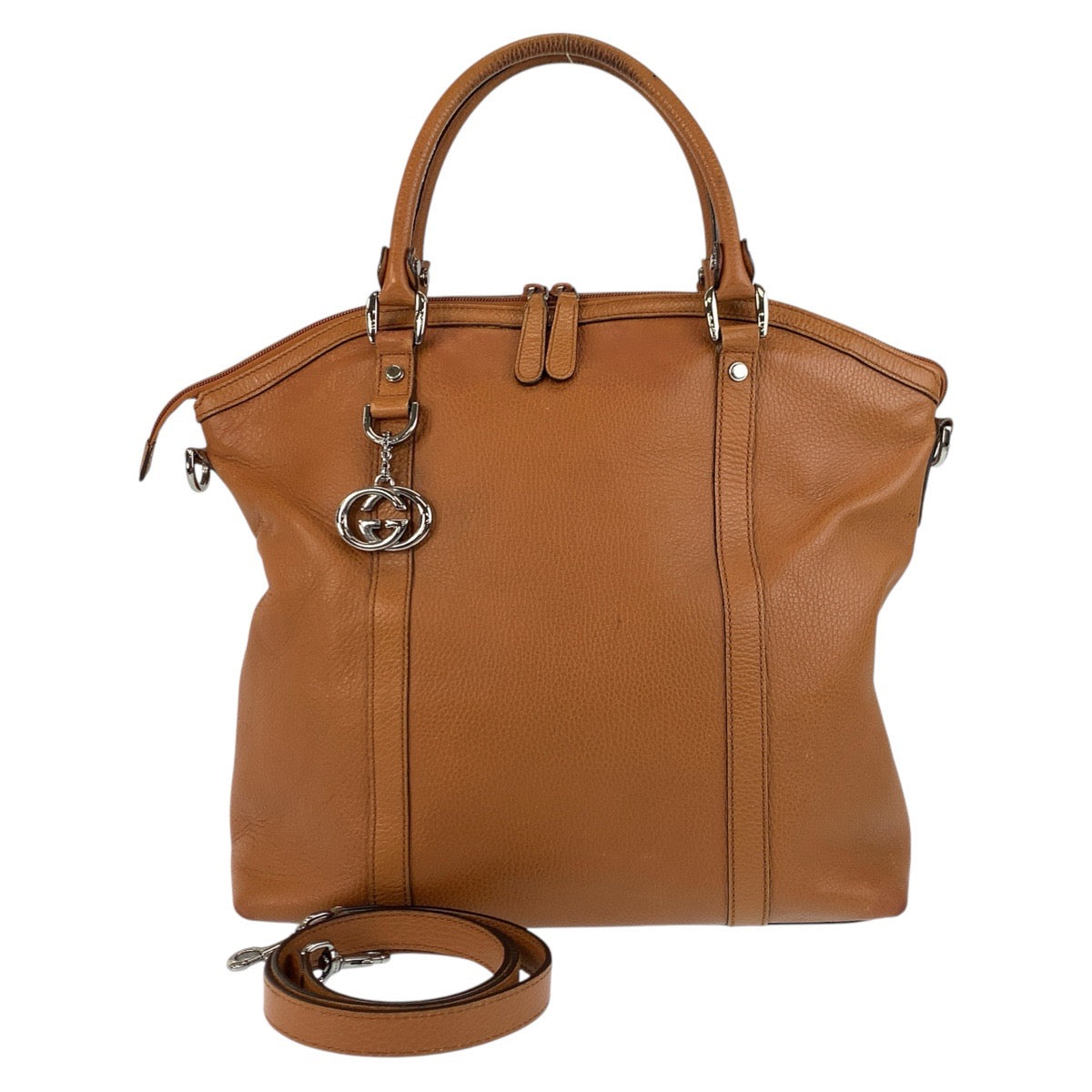 GUCCI Tote Bag 339551 leather Brown Camel SilverMetal Tote Bag Shoulder Bag 2way GG Marmont Women