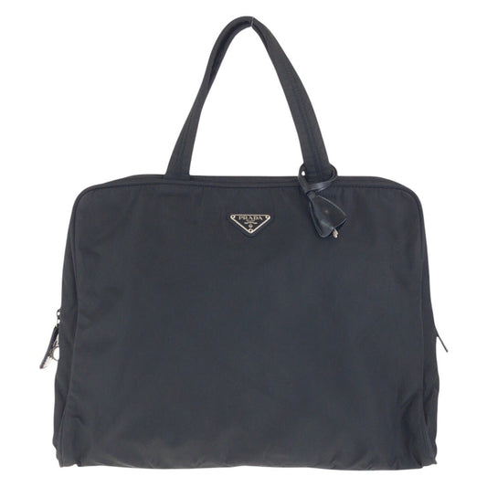 PRADA Tote Bag Nylon Black SilverMetal Tote Bag handbag Test Triangle With logo Women