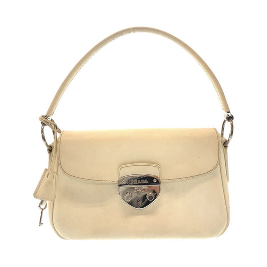PRADA Shoulder Bag leather White SilverMetal Shoulder Bag handbag Safiano Women