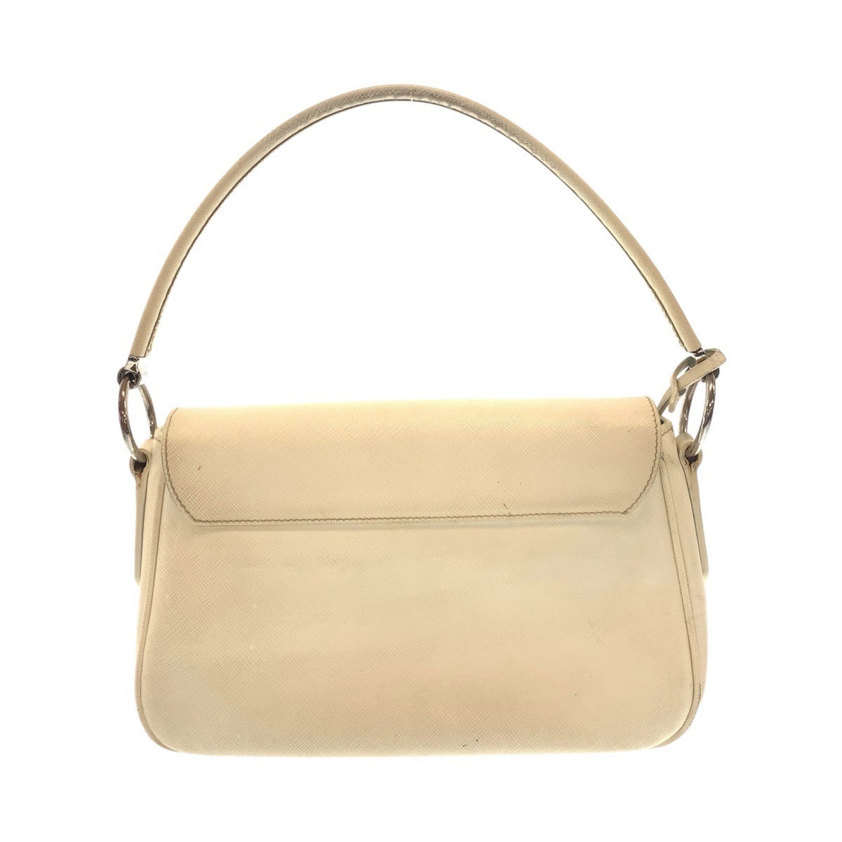 PRADA Shoulder Bag leather White SilverMetal Shoulder Bag handbag Safiano Women