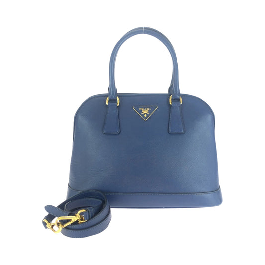 PRADA Shoulder Bag BL0537 leather Blue GoldMetal Shoulder Bag Handbag 2way Safiano Triangle With logo Women