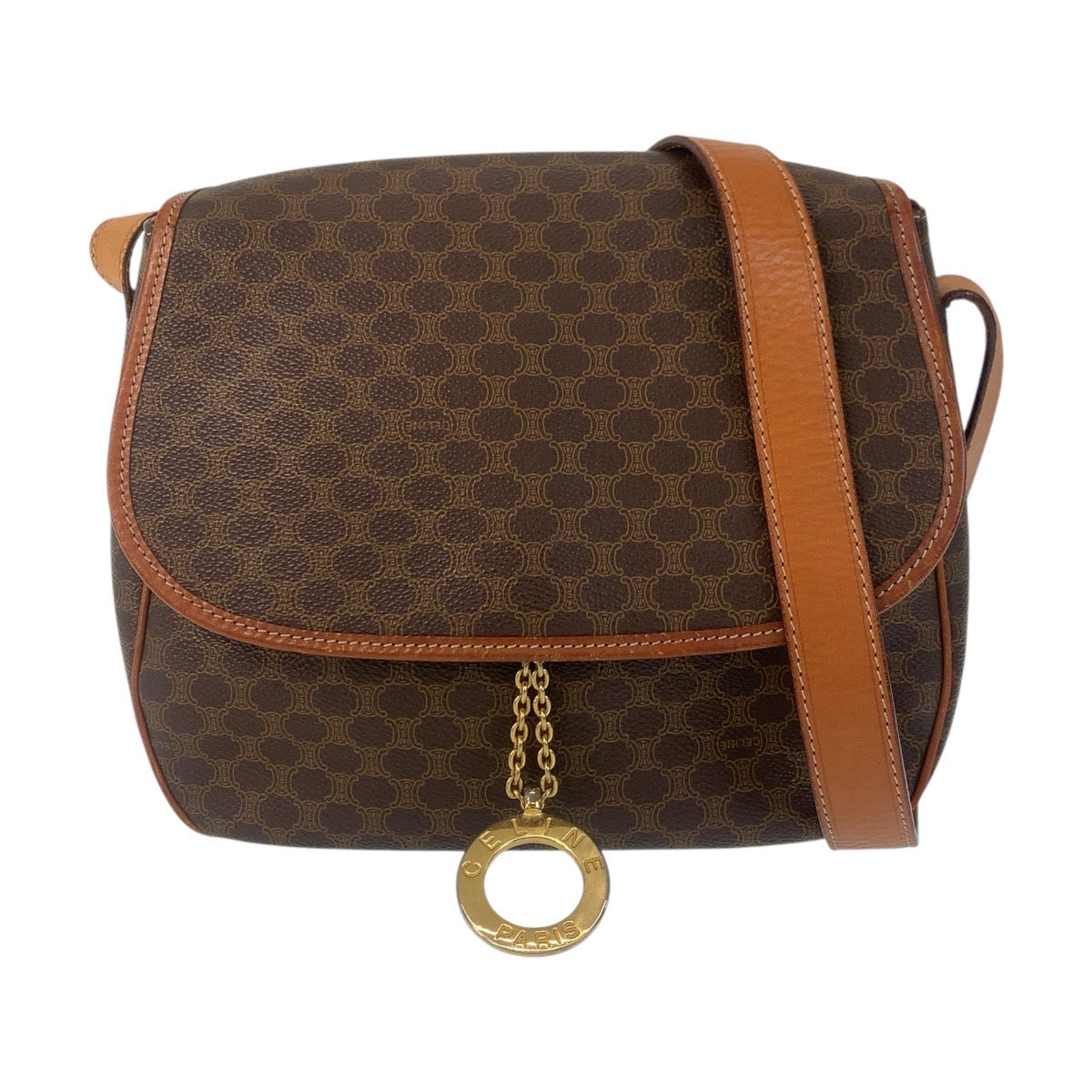 CELINE Shoulder Bag JMB11 PVC, Leather Brown Gold Metal Shoulder Bag Messenger bag Macadam Circle Logo Metal Women