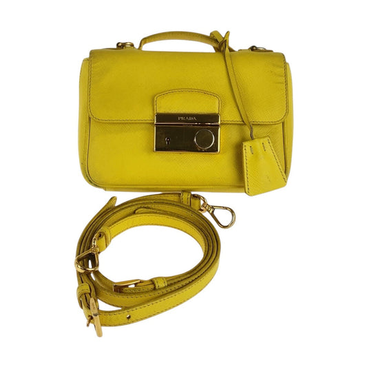 PRADA Shoulder Bag leather Yellow Gold Metal Shoulder Bag Handbag 2WAY Safiano Women