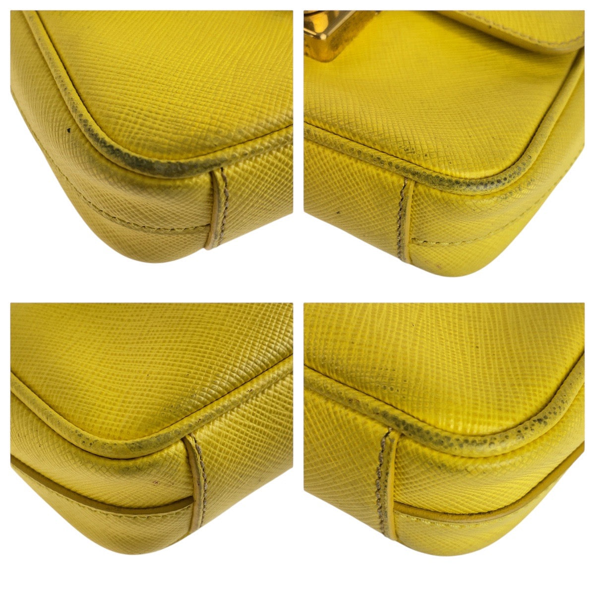 PRADA Shoulder Bag leather Yellow Gold Metal Shoulder Bag Handbag 2WAY Safiano Women