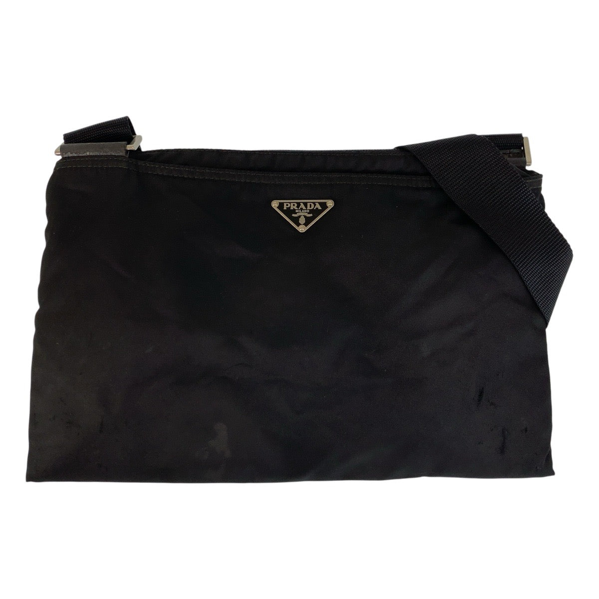 PRADA Shoulder Bag Nylon Black SilverMetal Shoulder Bag Messenger bag Test Triangle With logo Women