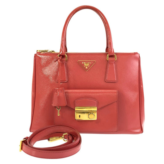 PRADA Handbag leather Pink Gold Metal Handbag Tote Bag Shoulder Bag 2way Safiano Women