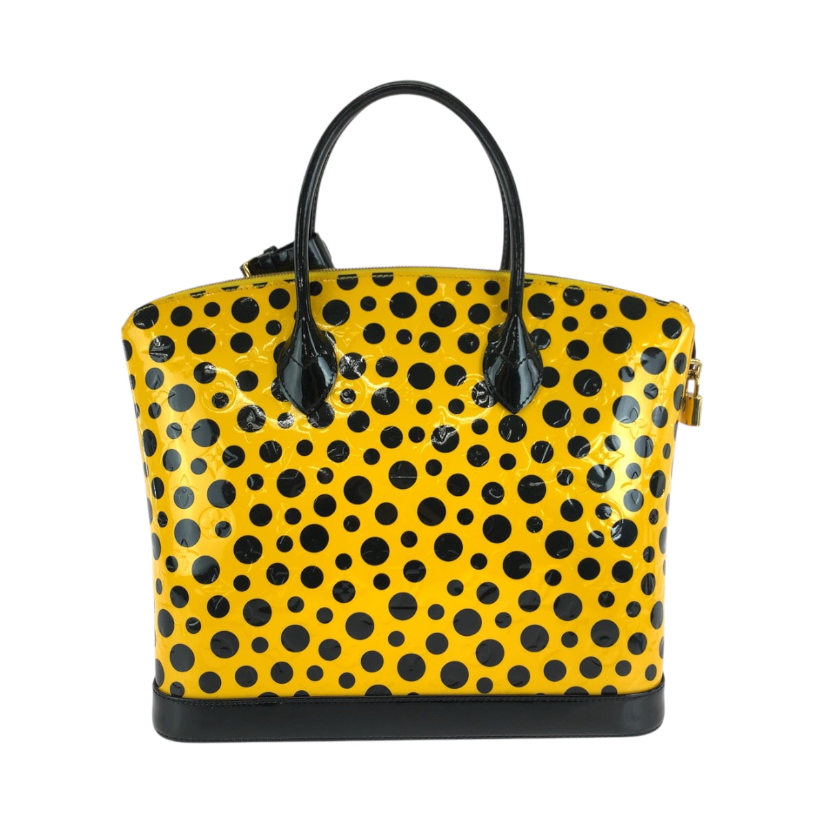 LOUIS VUITTON Handbag Patent leather Jaune Yellow Black Gold Metal Handbag LockitMM Women