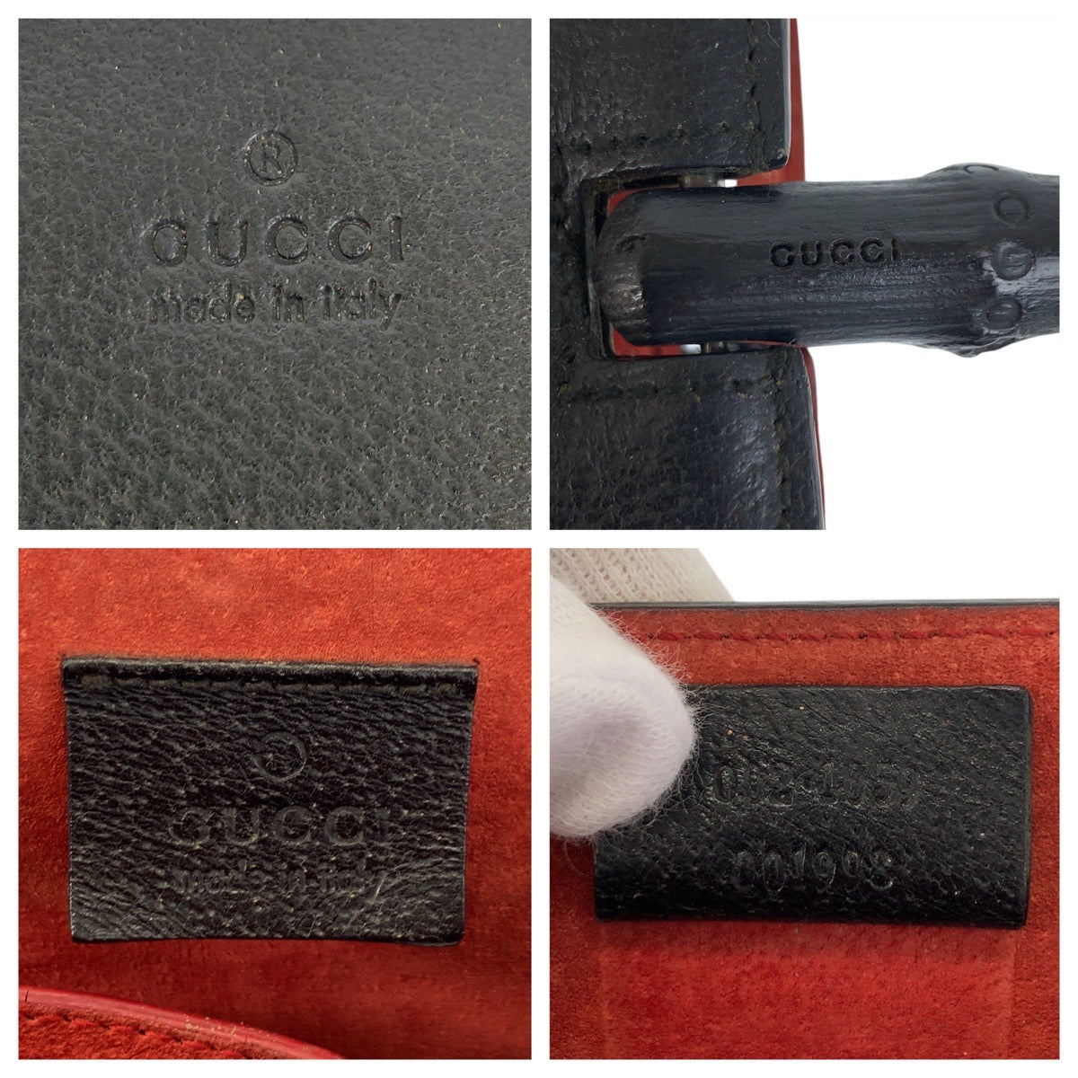 GUCCI Handbag 002 1059 Leather, Bamboo Black black red Bamboo Women