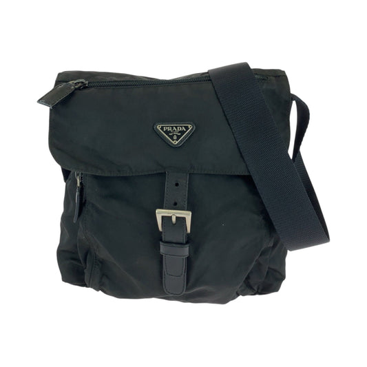 PRADA Shoulder Bag Nylon Black SilverMetal Shoulder Bag Sacoche Test Triangle With logo Women