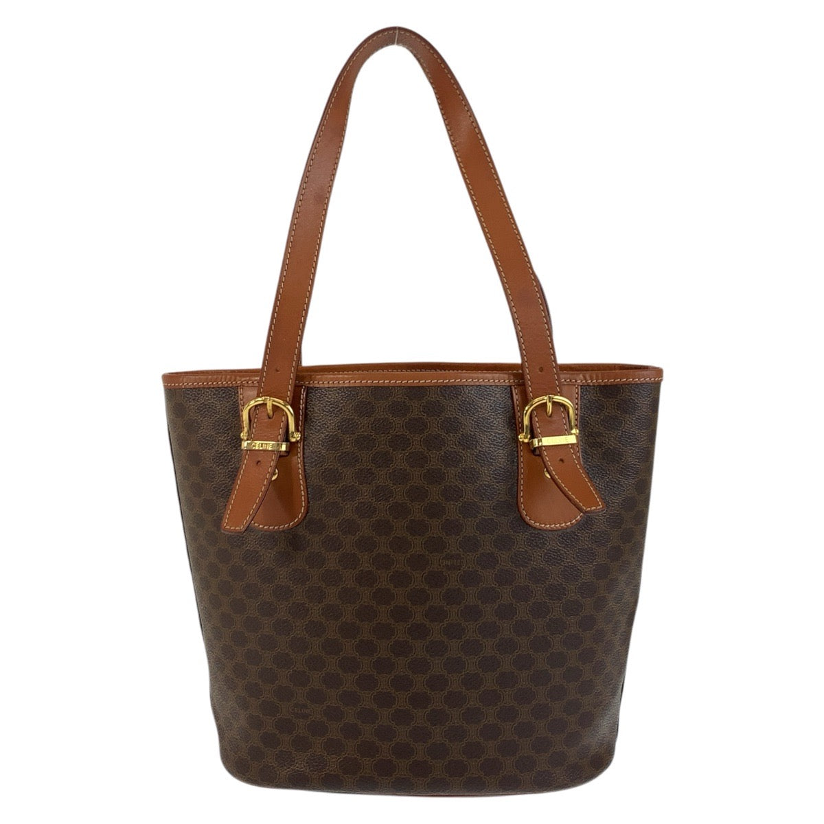 CELINE Tote Bag MC96 PVC, Leather Brown Gold Metal Tote Bag Shoulder Bag Macadam Women