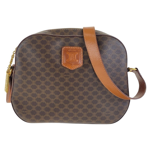 CELINE Shoulder Bag PVC, Leather Brown Gold Metal Crossbody Shoulder Bag Pochette Macadam Women