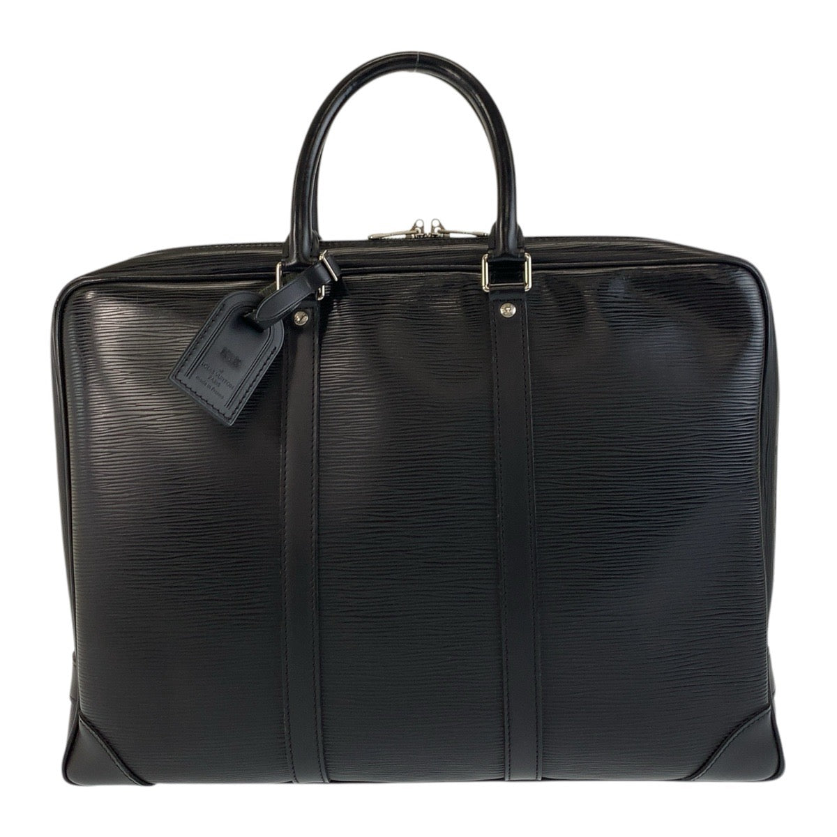 LOUIS VUITTON Business bag leather Noir Black SilverMetal Business bag briefcase Epi Porte Documan Voyagej mens
