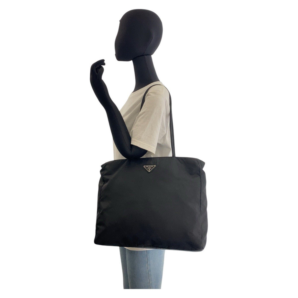 PRADA Tote Bag Nylon Black SilverMetal Tote Bag Shoulder Bag Test Triangle With logo Women - Style 7