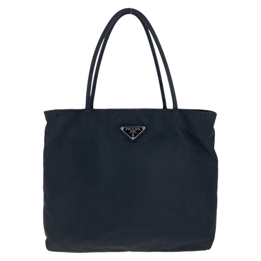 PRADA Tote Bag Nylon Black SilverMetal Tote Bag handbag Test Triangle With logo Women