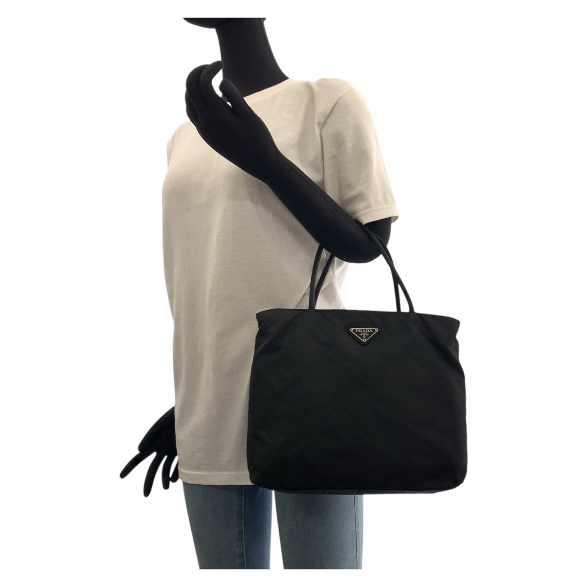 PRADA Tote Bag Nylon Black SilverMetal Tote Bag handbag Test Triangle With logo Women - Style 4