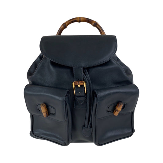 GUCCI Backpack 003 2058 0016 leather Black Brown Gold Metal Backpack Backpack Bamboo Women