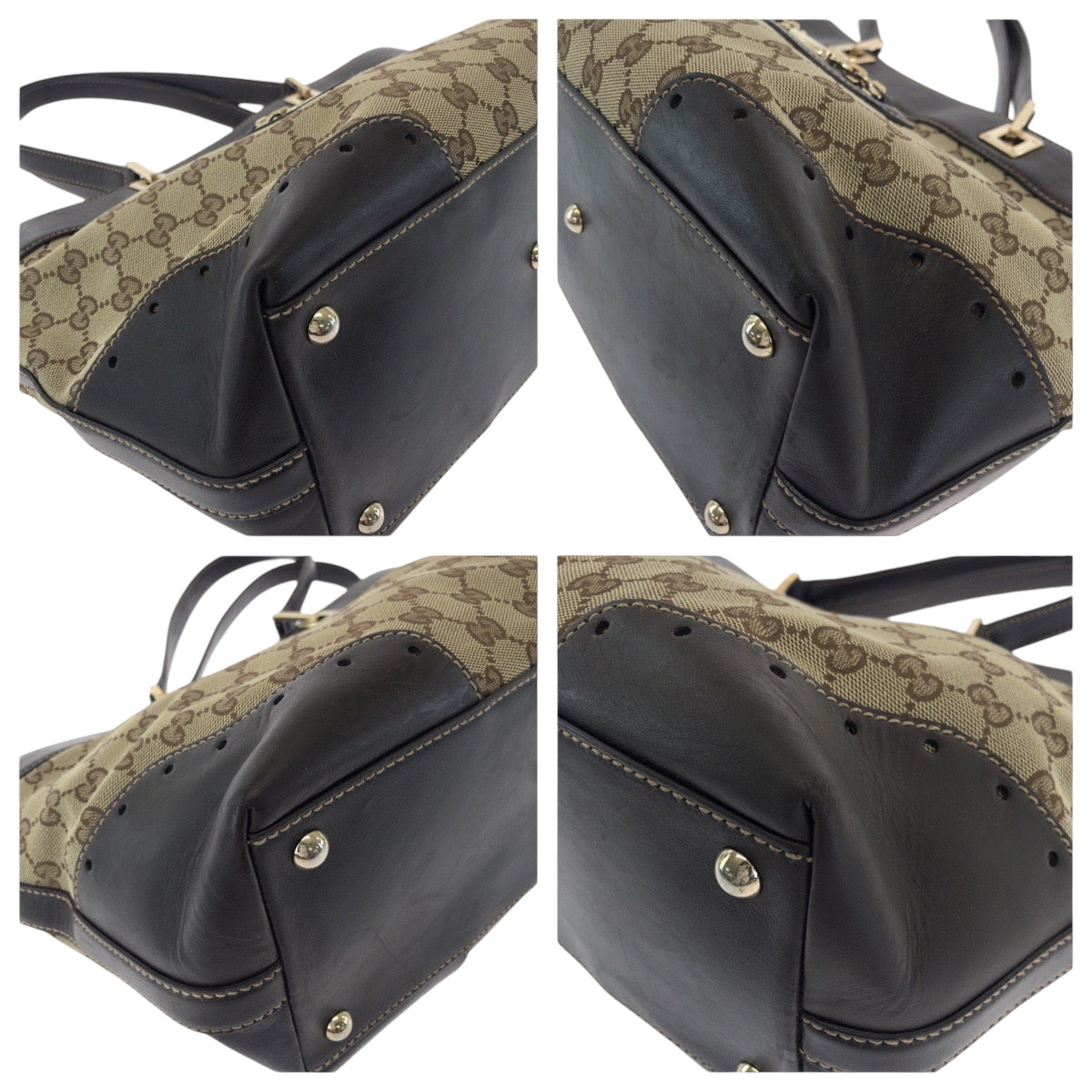 GUCCI Tote Bag 145993 GG canvas Beige Brown Gold Metal Tote Bag Shoulder Bag Women