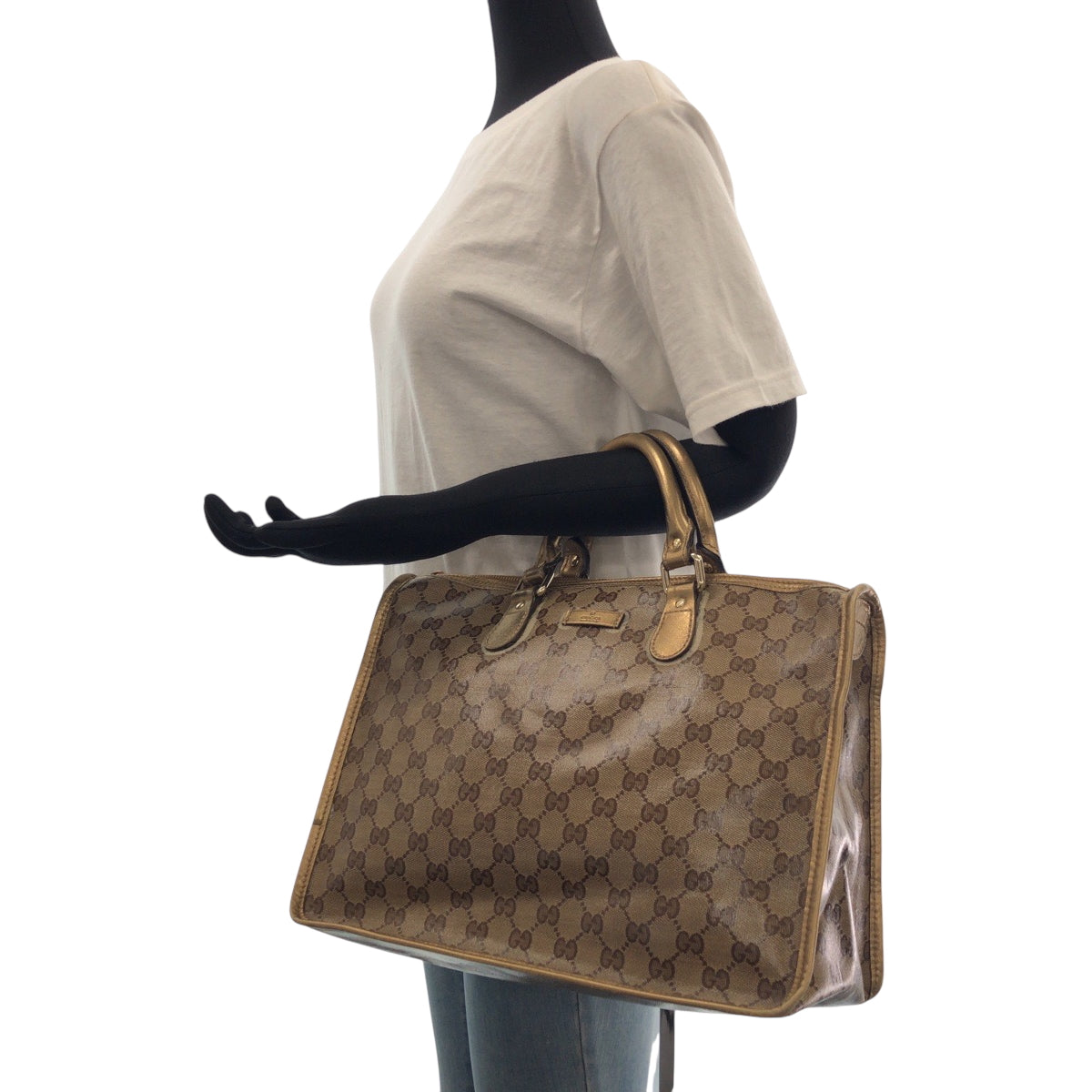 GUCCI Tote Bag 190259 PVC Brown Gold Gold Metal Tote Bag handbag GG crystal Women