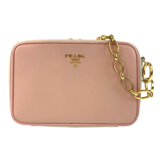 PRADA Shoulder Bag leather Pink Gold Metal Shoulder Bag pochette Safiano Women