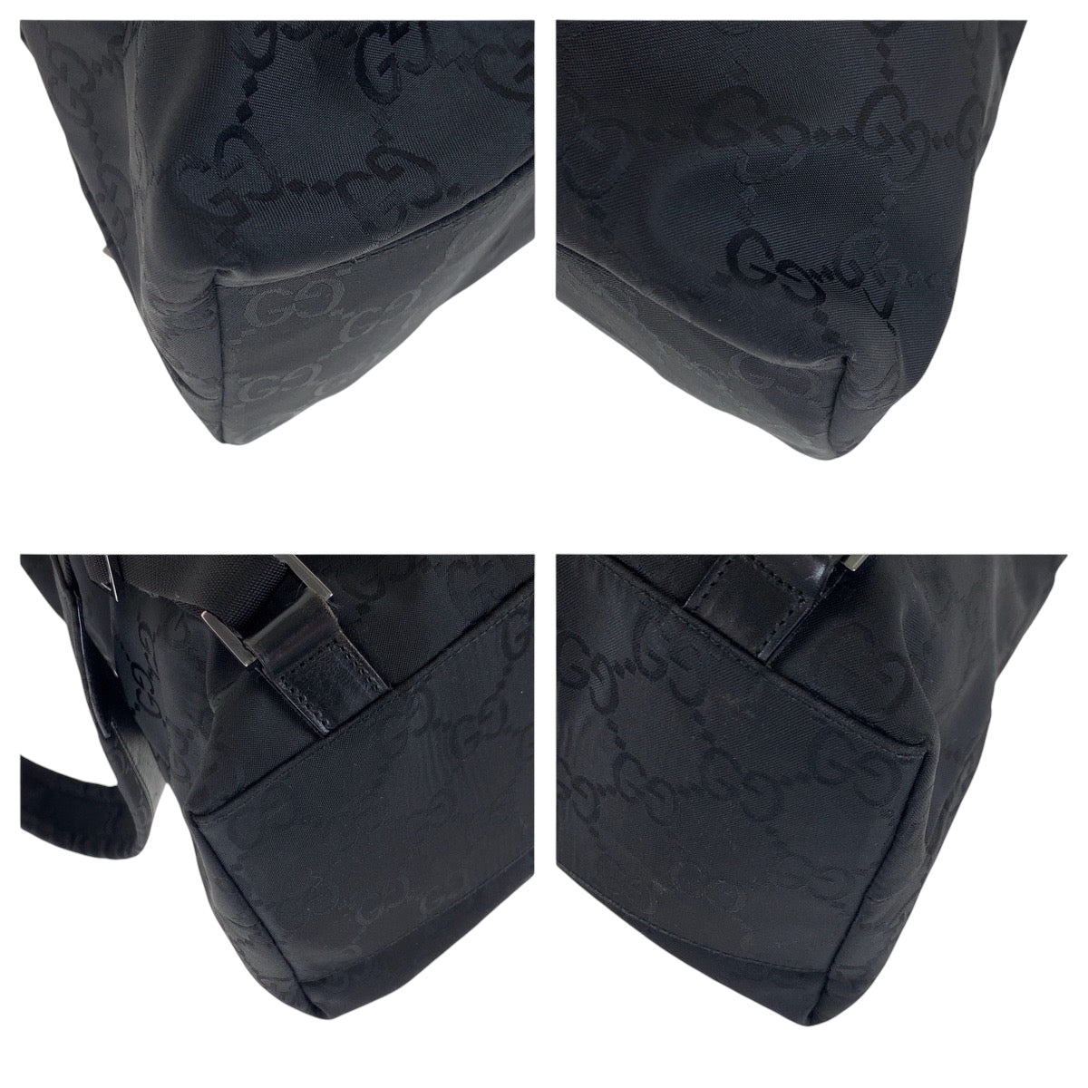 GUCCI Backpack 003 0238 Nylon Black SilverMetal Backpack Backpack GG pattern Women