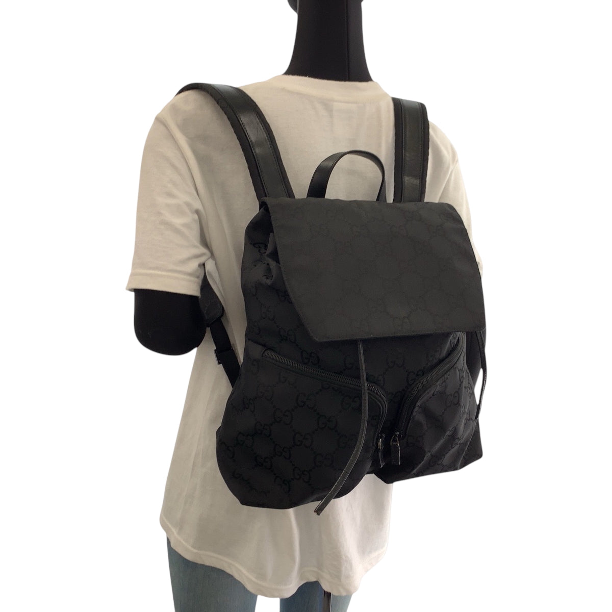 GUCCI Backpack 003 0238 Nylon Black SilverMetal Backpack Backpack GG pattern Women