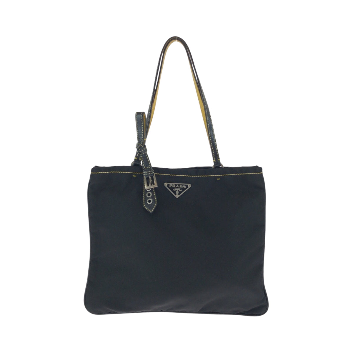 PRADA Tote Bag Nylon Black Yellow SilverMetal Tote Bag handbag Test Triangle With logo Women