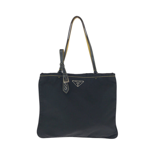 PRADA Tote Bag Nylon Black Yellow SilverMetal Tote Bag handbag Test Triangle With logo Women