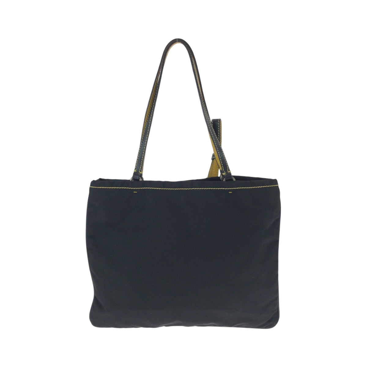 PRADA Tote Bag Nylon Black Yellow SilverMetal Tote Bag handbag Test Triangle With logo Women