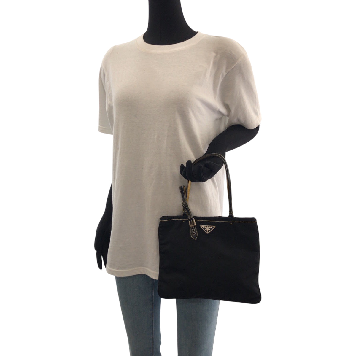 PRADA Tote Bag Nylon Black Yellow SilverMetal Tote Bag handbag Test Triangle With logo Women
