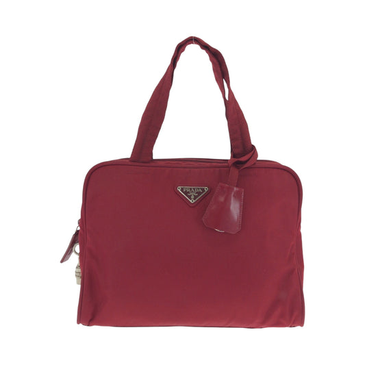 PRADA Tote Bag B8495 Nylon Red Silver Metal Tote Bag handbag Test Triangle With logo Women