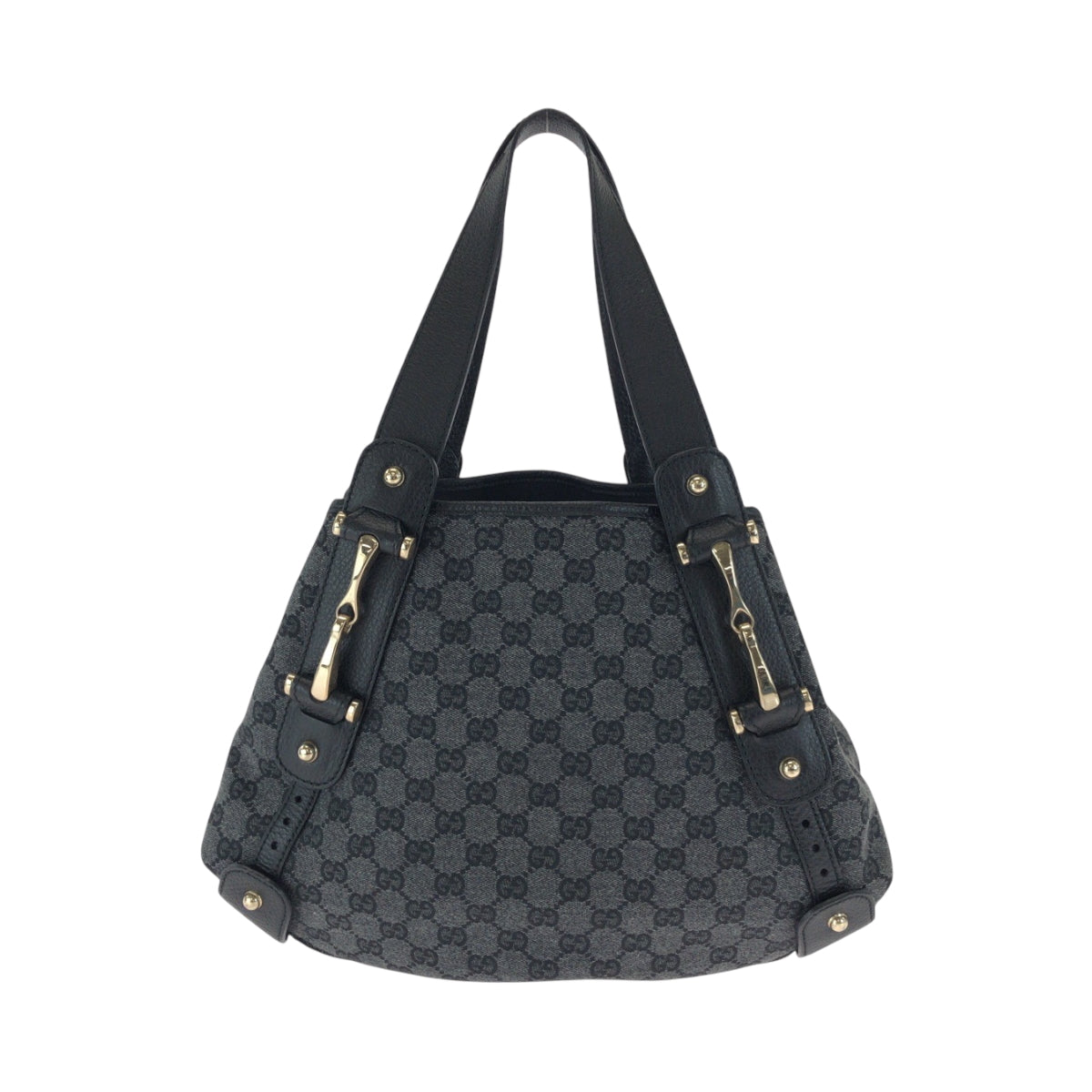 GUCCI Tote Bag 292927 GG canvas Black, Gray, Gold Metal Tote Bag Handbag Shoulder Bag Horsebit Women