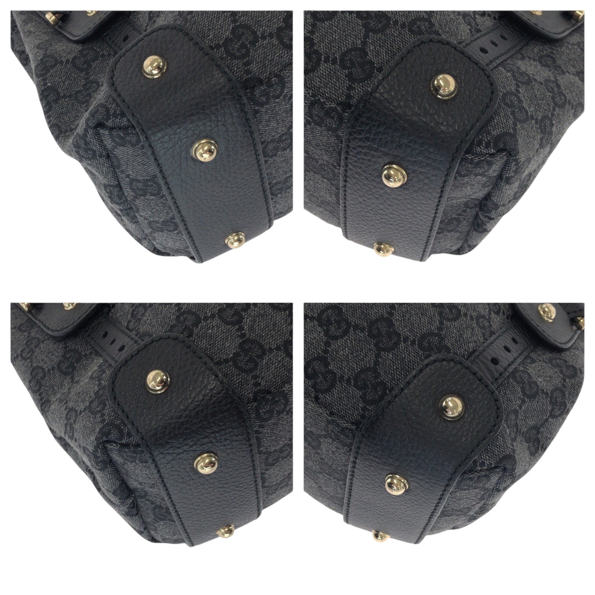 GUCCI Tote Bag 292927 GG canvas Black, Gray, Gold Metal Tote Bag Handbag Shoulder Bag Horsebit Women
