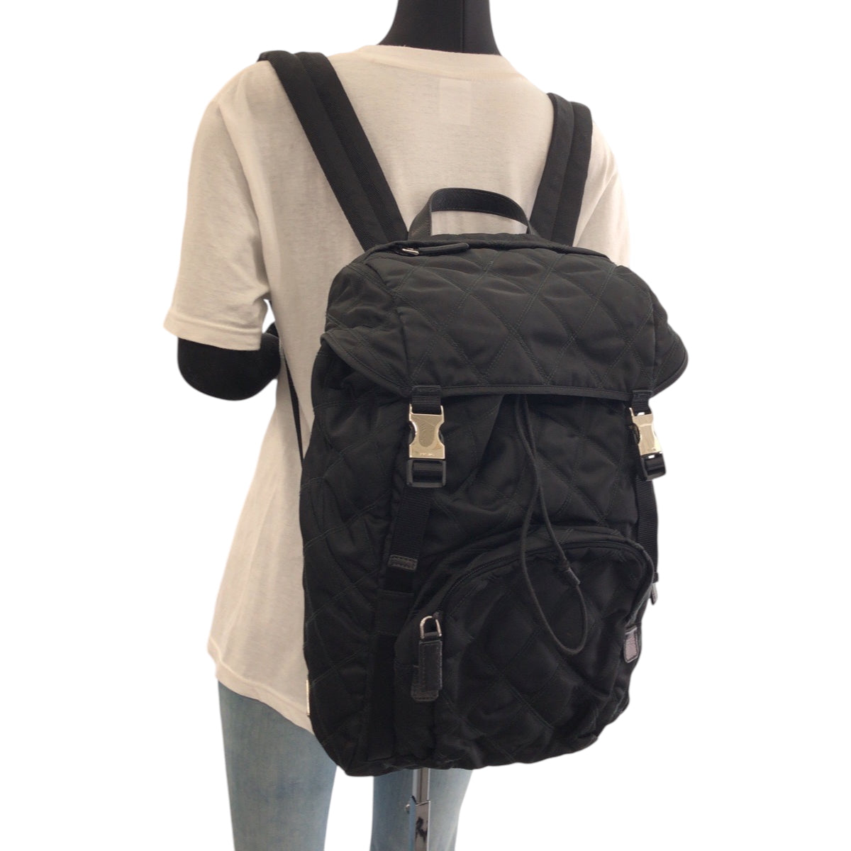 PRADA Backpack 2VZ135 Nylon Black SilverMetal Backpack Backpack Test suit quilting Triangle With logo mens(Unisex)