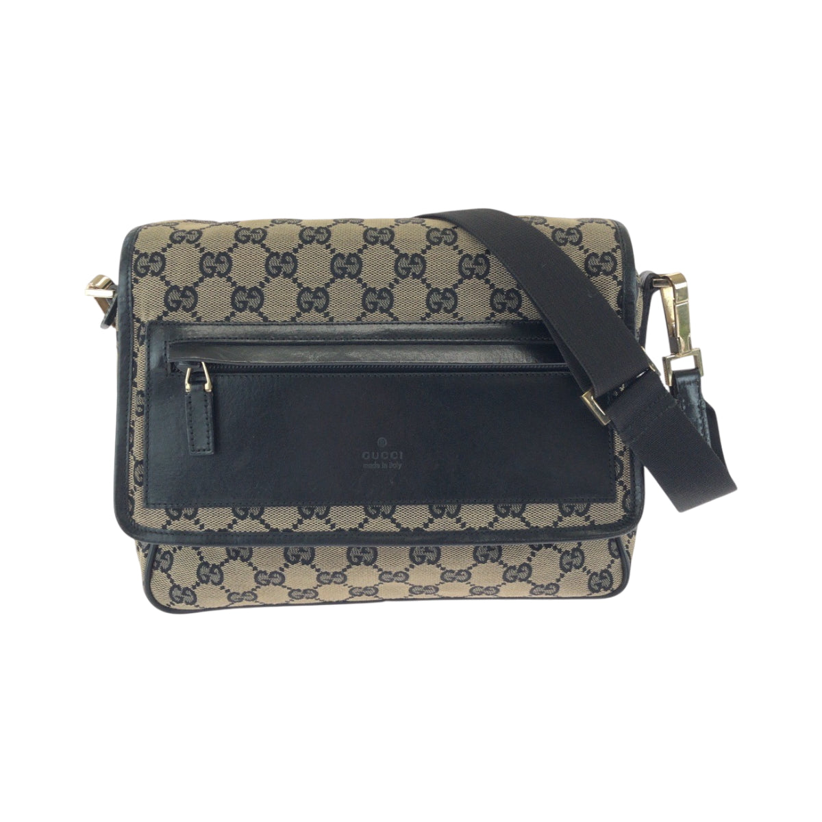 GUCCI Shoulder Bag 019 0375 GG canvas Beige Black Gold Metal Shoulder Bag Messenger bag Women