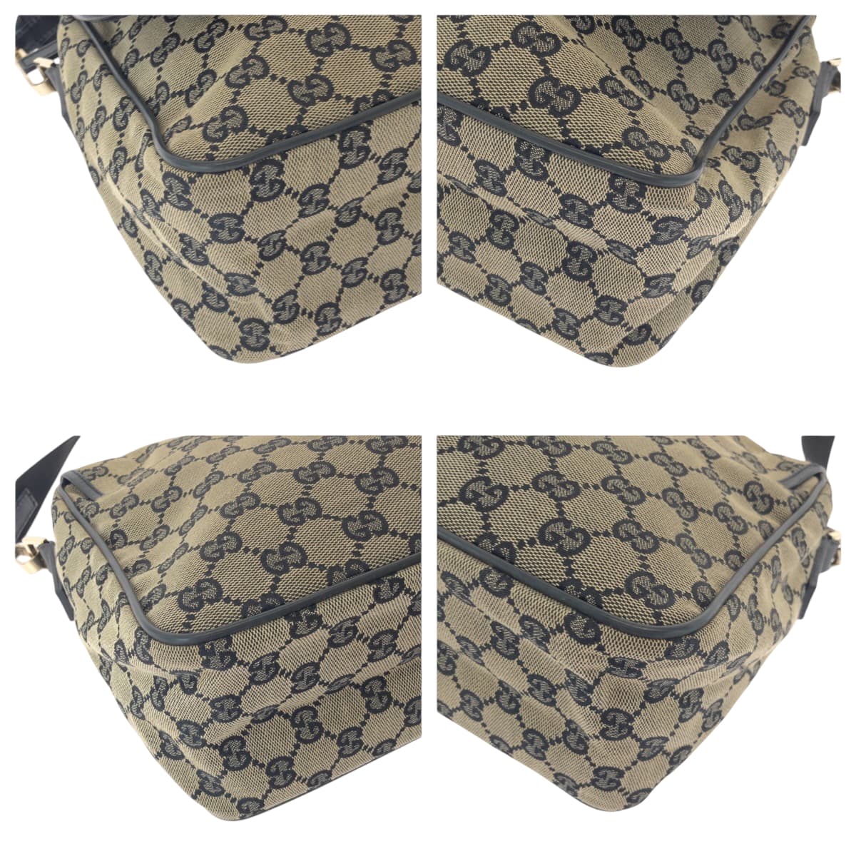 GUCCI Shoulder Bag 019 0375 GG canvas Beige Black Gold Metal Shoulder Bag Messenger bag Women