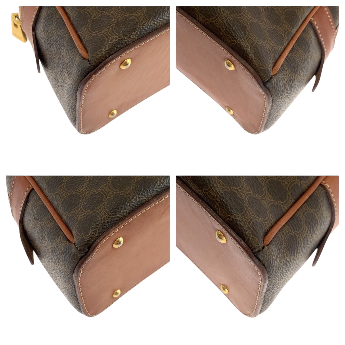 CELINE Handbag PVC, Leather Brown Gold Metal Handbag Vanity Bag Mini Boston Duffel Bag Macadam Women