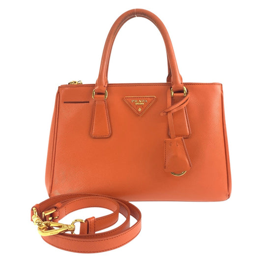 PRADA Handbag leather Orange GoldMetal Handbag Tote Bag Shoulder Bag 2way Safiano Galleria Women