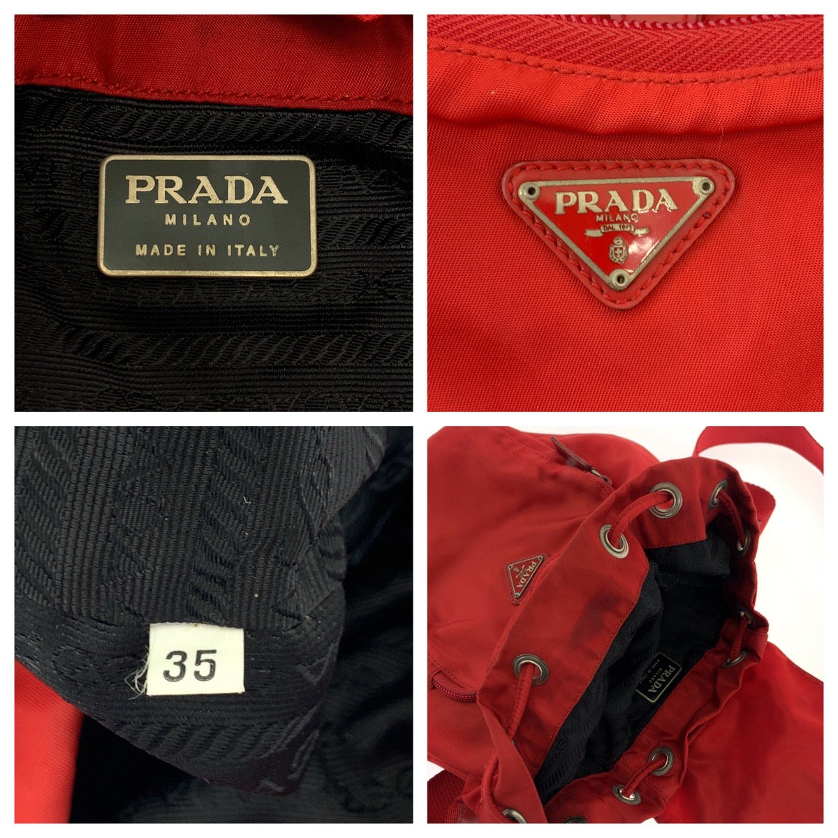 PRADA Backpack Nylon Red Silver Metal Backpack Backpack Test Triangle With logo Women
