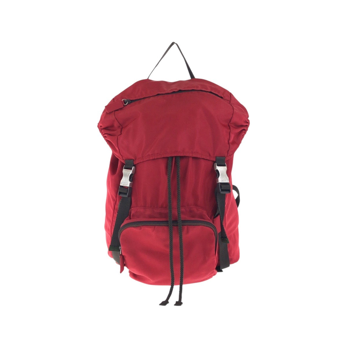 PRADA Backpack Nylon Red Khaki SilverMetal Backpack Daypack Test Triangle With logo mens