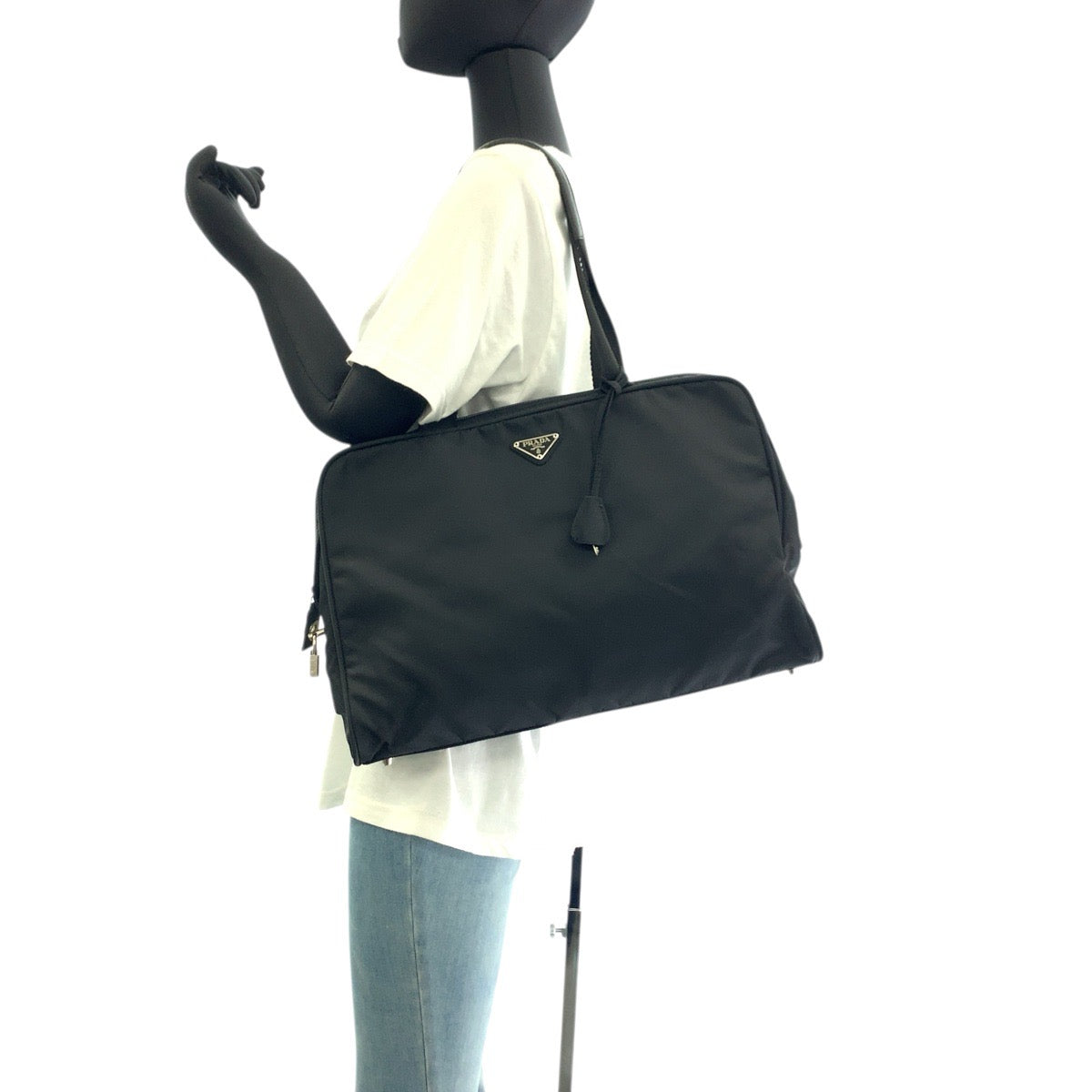 PRADA Shoulder Bag Nylon Black SilverMetal Shoulder Bag Tote Bag Test Triangle With logo Women - Style 2