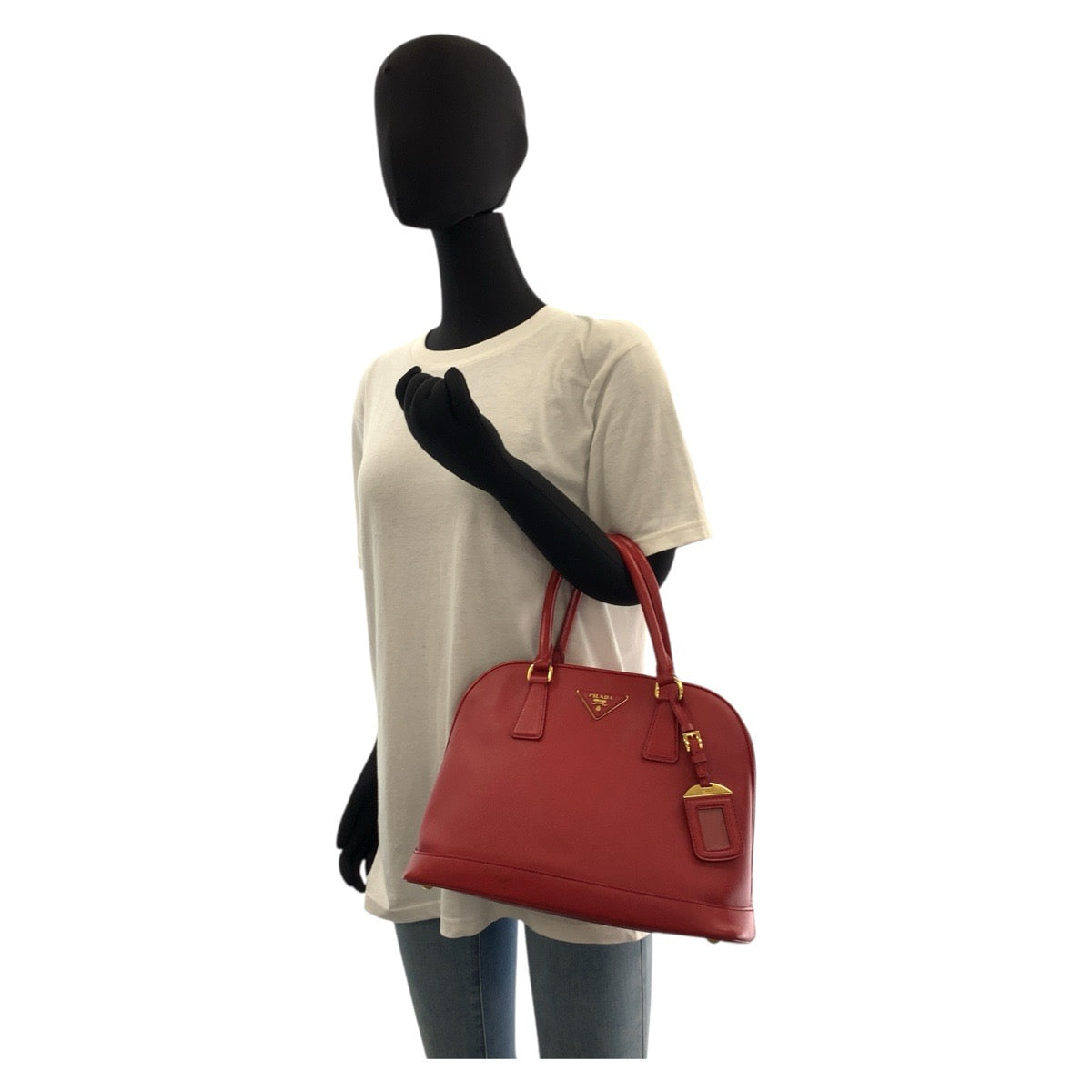 PRADA Handbag leather Red Gold Metal Safiano Promenade Women