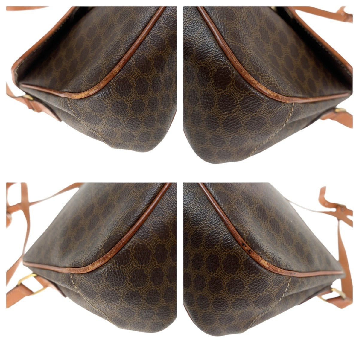 CELINE Shoulder Bag PVC, Leather Brown Gold Metal Shoulder Bag pochette Macadam Circle Logo Women