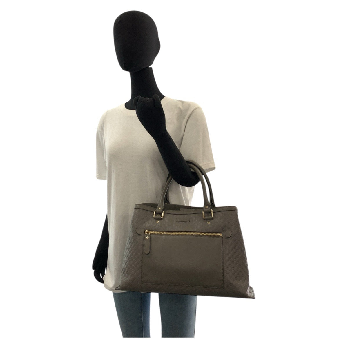 GUCCI Tote Bag 510291 leather Grey GoldMetal Tote Bag Shoulder Bag 2way Micro Guccisima Women