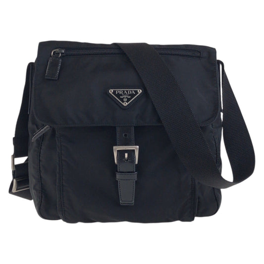 PRADA Shoulder Bag Nylon, Leather Black SilverMetal Shoulder Bag pochette Test Triangle With logo Women