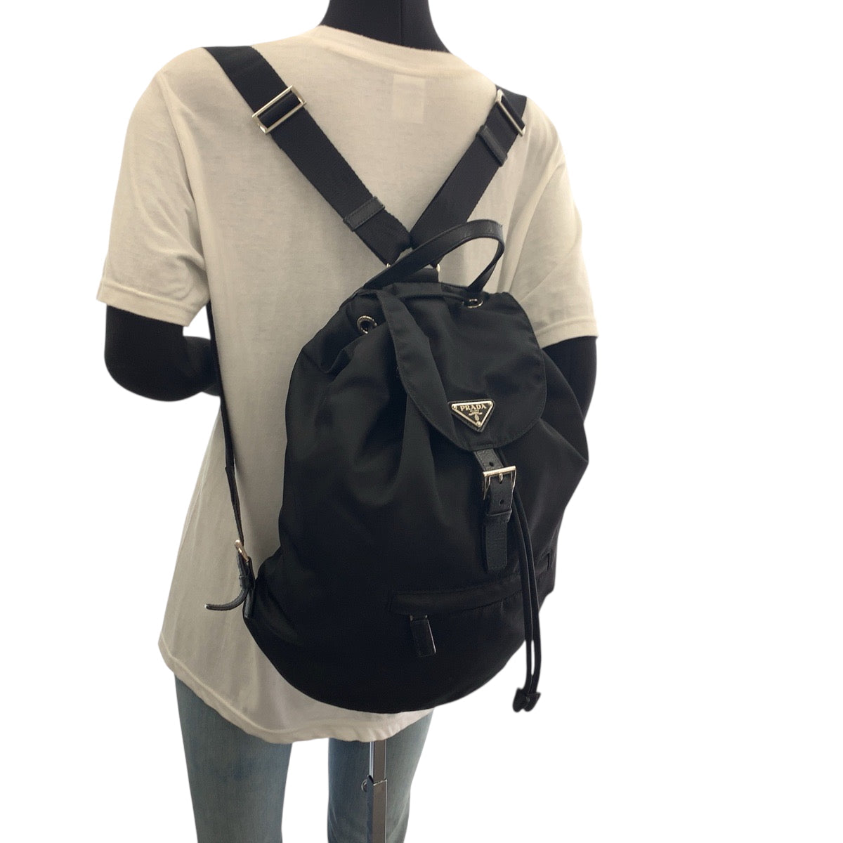 PRADA Backpack 1BZ032 Nylon Black Silver Metal Backpack Backpack Test Triangle With logo Women