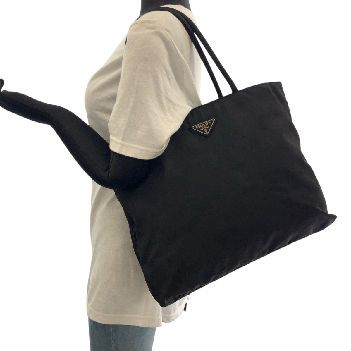 PRADA Tote Bag Nylon Black Silver Metal Tote Bag Shoulder Bag Test Triangle With logo Women