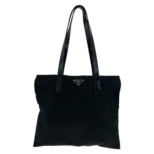 PRADA Tote Bag Nylon, Leather Black SilverMetal Tote Bag Shoulder Bag Test Triangle With logo Women
