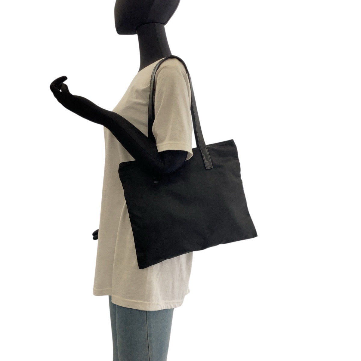 PRADA Tote Bag Nylon, Leather Black SilverMetal Tote Bag Shoulder Bag Test Triangle With logo Women